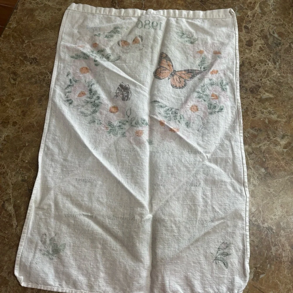 Vintage 1986 Hanging Calendar Towel Butterflies Pink Flowers Kitchen Decor